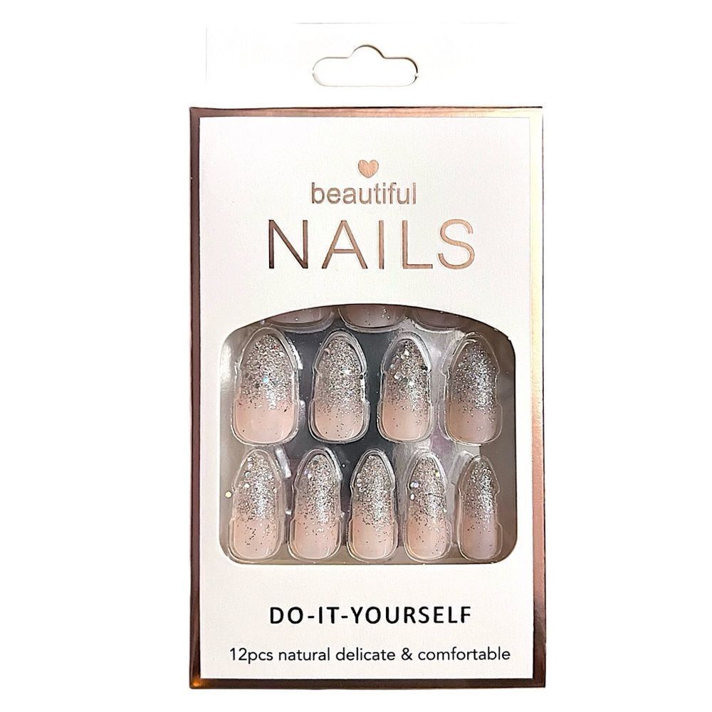 🤯5/$25🤯 Press On Nails In Pink Nude And Silver Glitter Almond Shape NWT